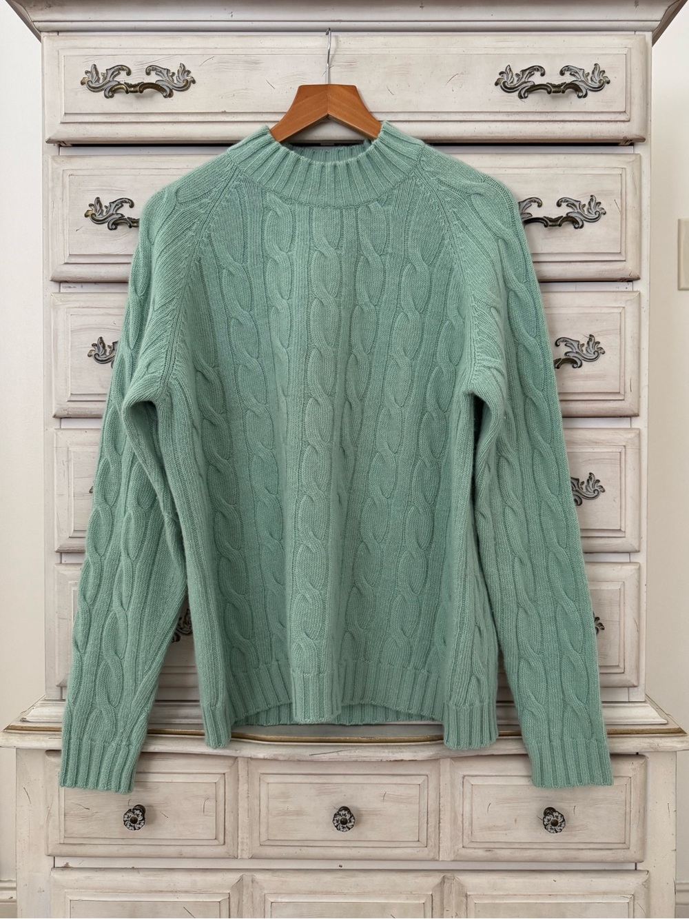 Burberry Green Merino Wool Cable Knit Preppy Sweater